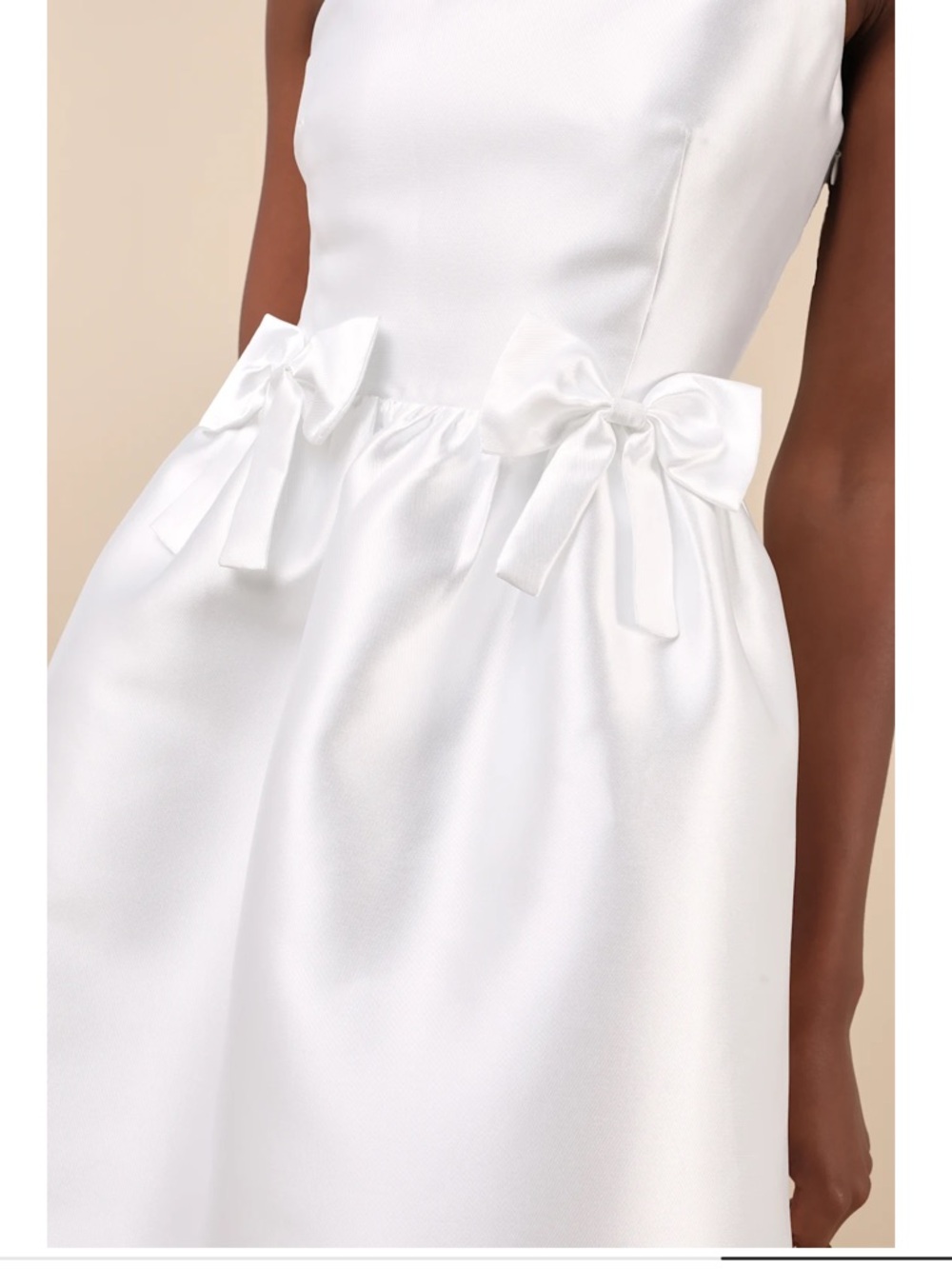 Lulus Classy Aesthetic White Taffeta Bow Midi Dress with Pockets NWT XL - Picture 4 of 14